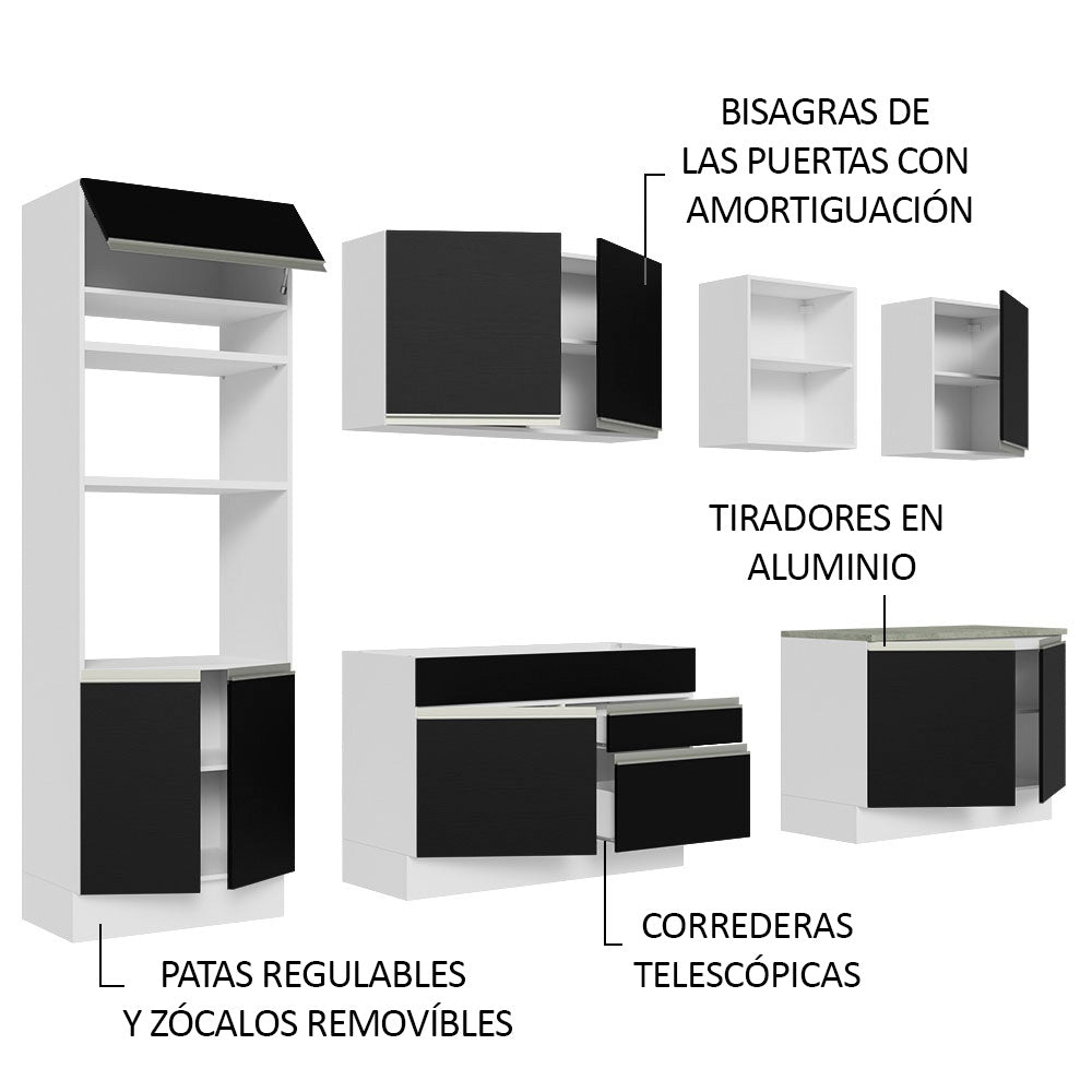 Cocina Integral 310 cm Con Mueble para Horno Blanco/Negro Glamy Madesa
