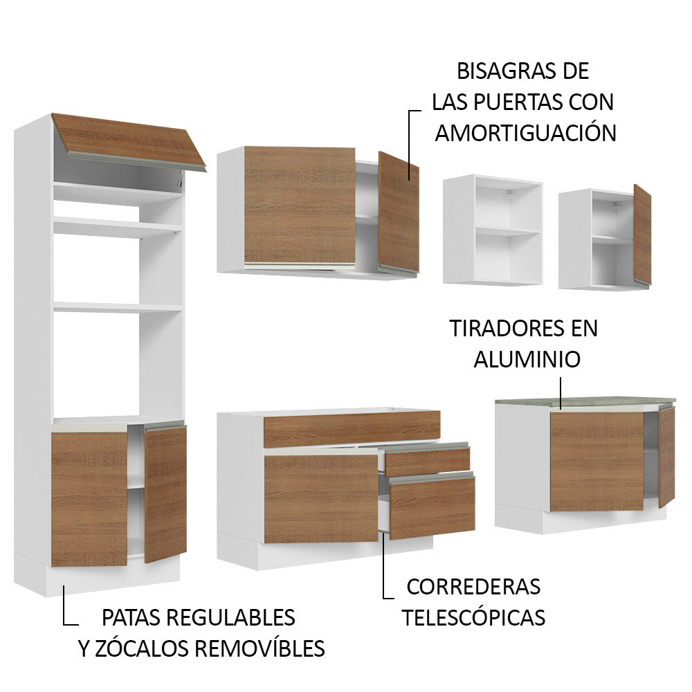 Cocina Integral 310 cm Con Mueble para Horno Blanco/Marrón Glamy Madesa