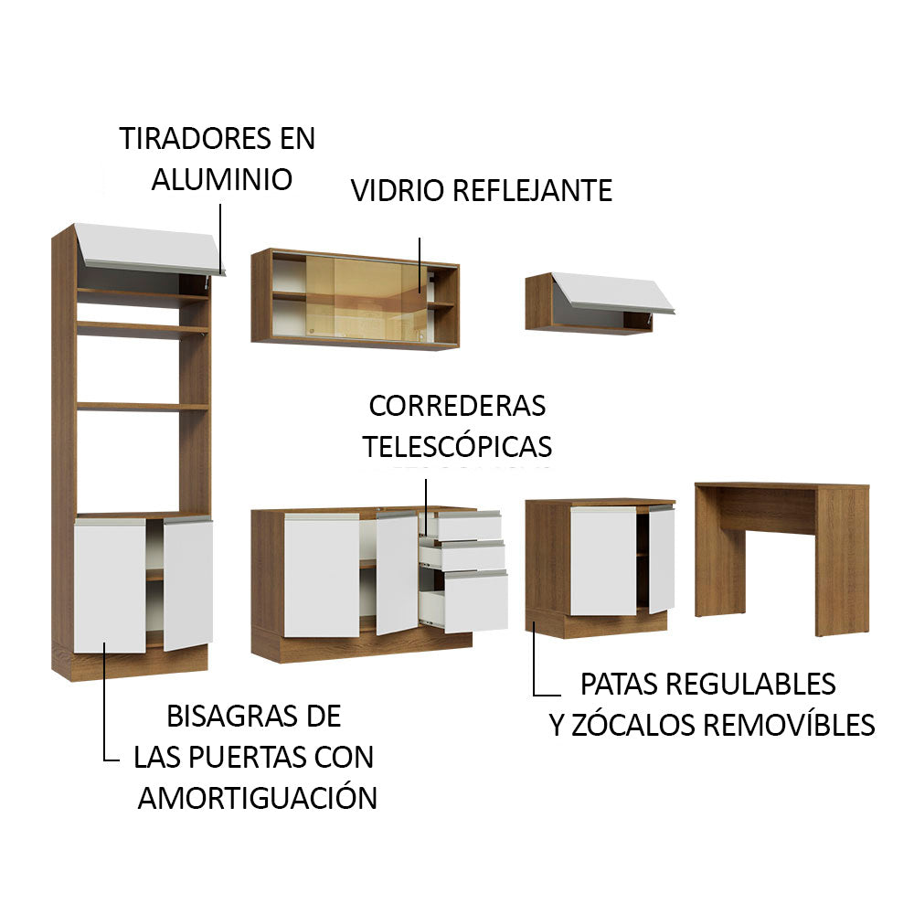 Kit Cocina Integral 315 cm y Barra de Cocina Marrón/Blanco Glamy Madesa