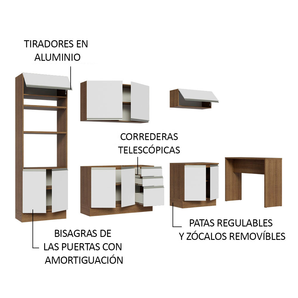 Kit Cocina Integral 385 cm y Barra de Cocina Marrón/Blanco Glamy Madesa