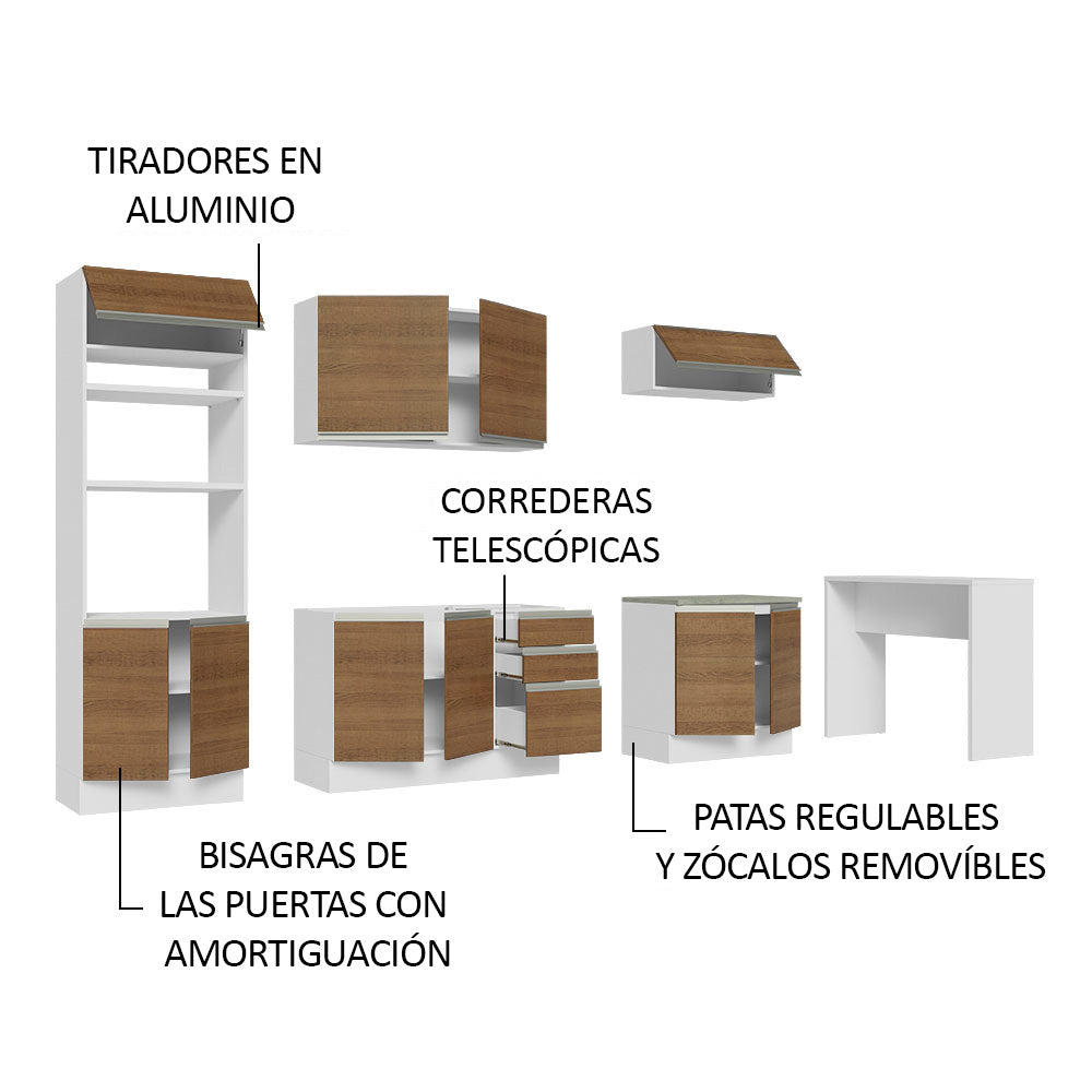 Kit Cocina Integral 385 cm Con Mueble para Horno y Barra de Cocina Blanco/Marrón Glamy Madesa