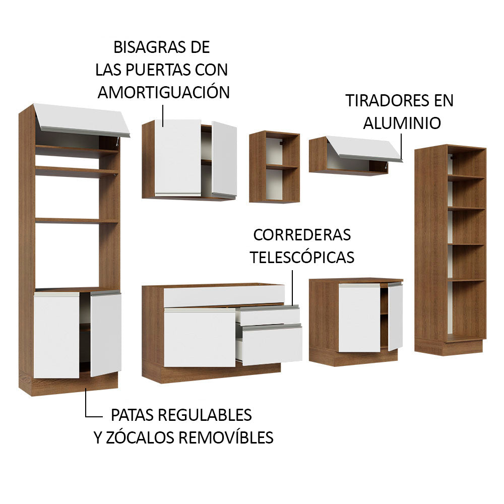Cocina Integral 330 cm Con Mueble para Horno y Despensa Abierta Marrón/Blanco Glamy Madesa