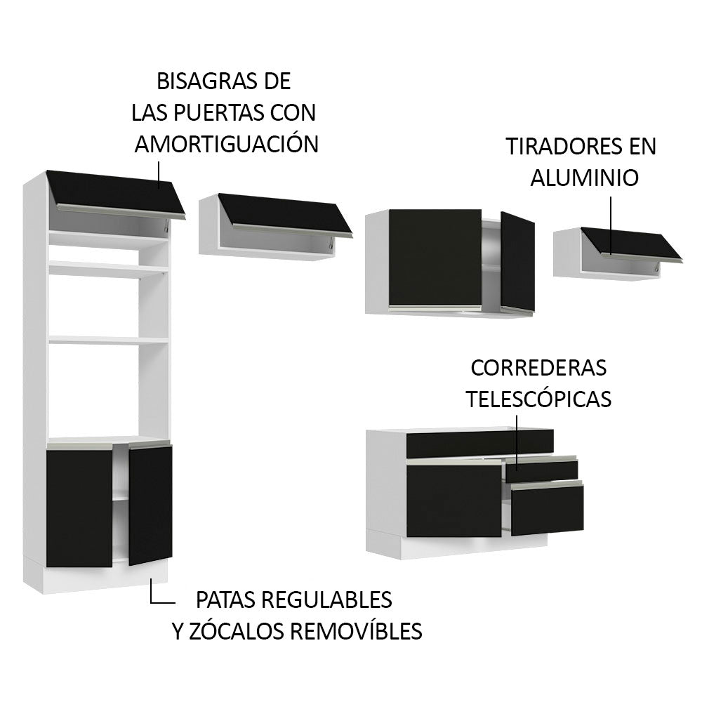 Cocina Integral 350 cm Con Mueble para Horno Blanco/Negro Glamy Madesa