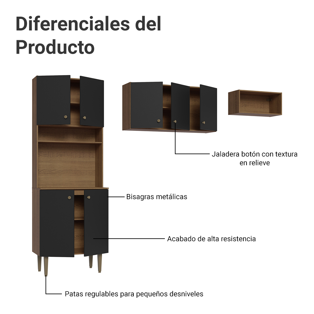 Cocina Compacta 235 cm Con Mueble para Horno Marrón/Negro Gourmet Madesa
