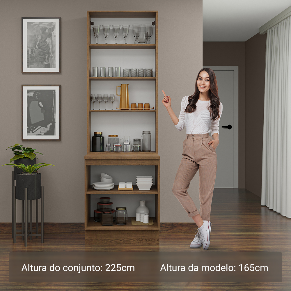 Kit Gabinete Bajo 2 Puertas y Vitrina 70 cm Marrón/Negro Lux Madesa