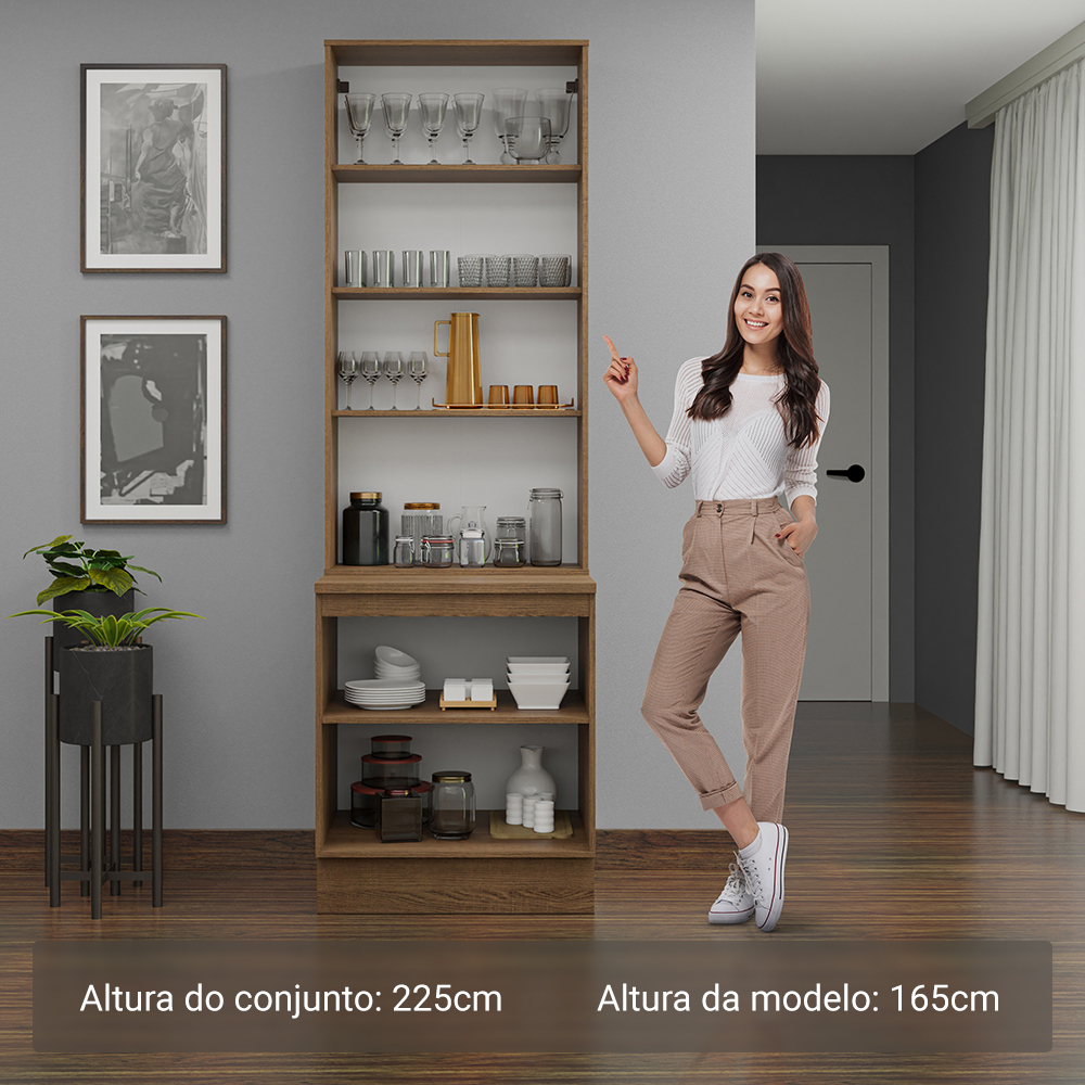 Kit Gabinete Bajo 2 Puertas y Vitrina 70 cm Marrón/Gris Lux Madesa