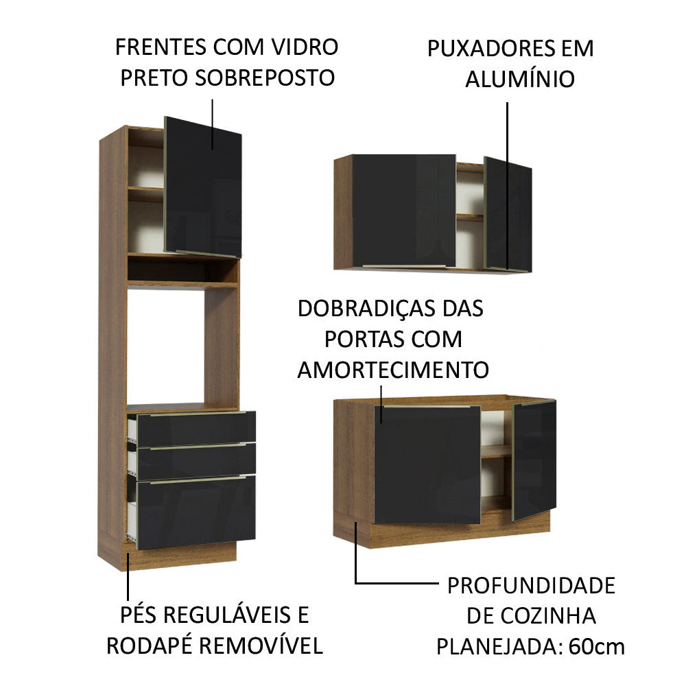 Cocina Integral 180 cm Lux Marrón/Negro 01