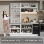 Cocina Compacta 190 cm Con Vitrina Blanco/Negro Lux Madesa