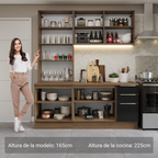 Cocina Compacta 190 cm Con Vitrina Marrón/Negro Lux Madesa