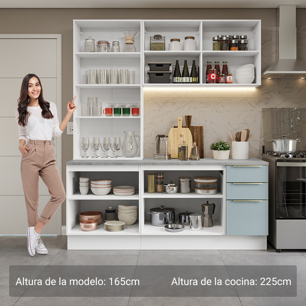 Cocina Compacta 190 cm Con Vitrina Blanco/Gris Lux Madesa