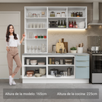 Cocina Compacta 190 cm Con Vitrina Blanco/Gris Lux Madesa