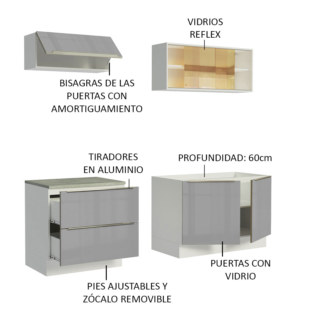 Cocina Integral 200cm Blanco/Gris Lux 01