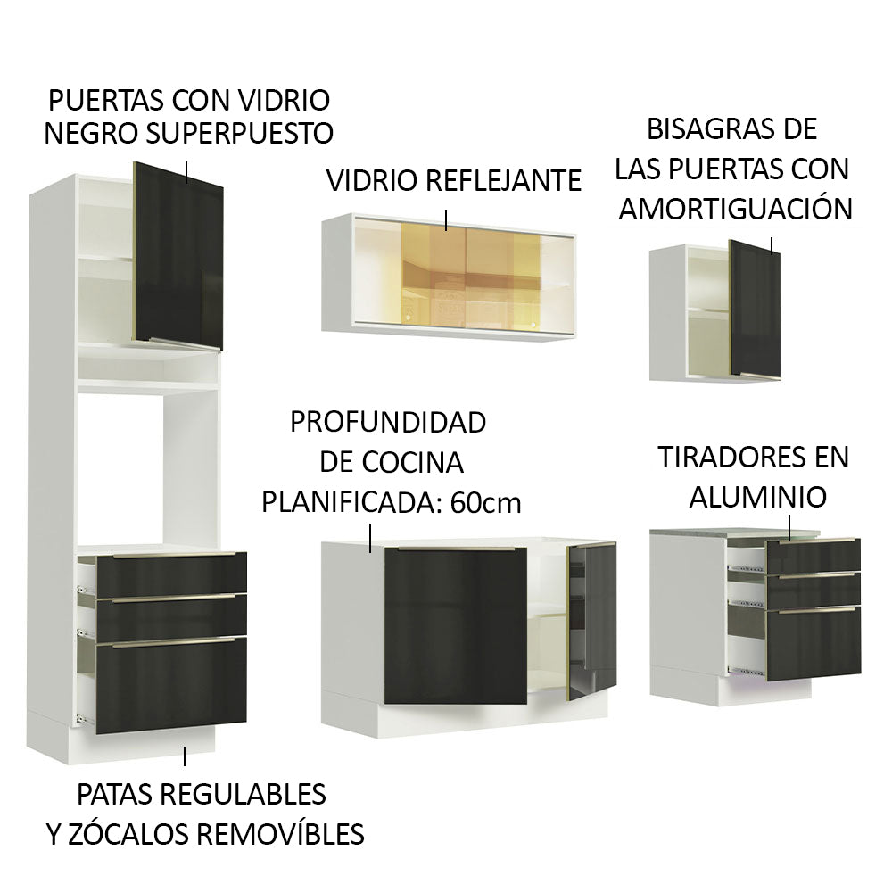 Cocina Integral 240cm Lux Blanco/Negro 02