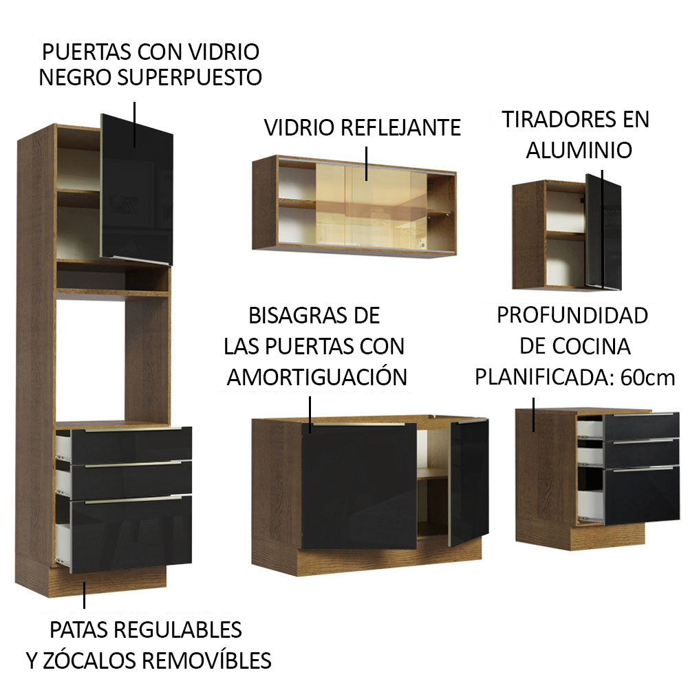 Cocina Integral 240cm Marrón/Negro Lux 02