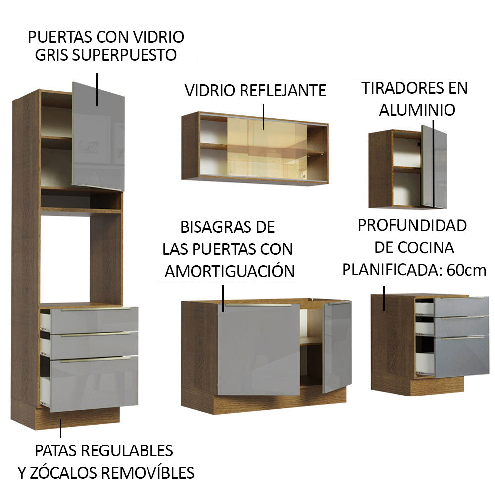 Cocina Integral 240cm Marrón/Gris Lux 02
