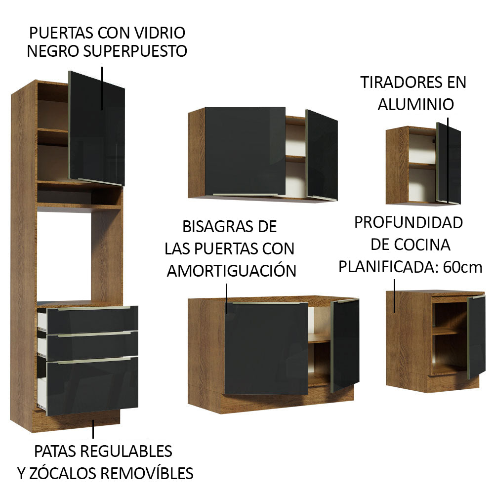 Cocina Integral 240cm Marrón/Negro Lux 03