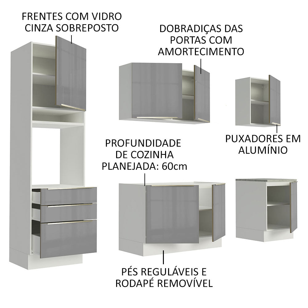 Cocina Integral 240cm Lux Blanco/Gris 03