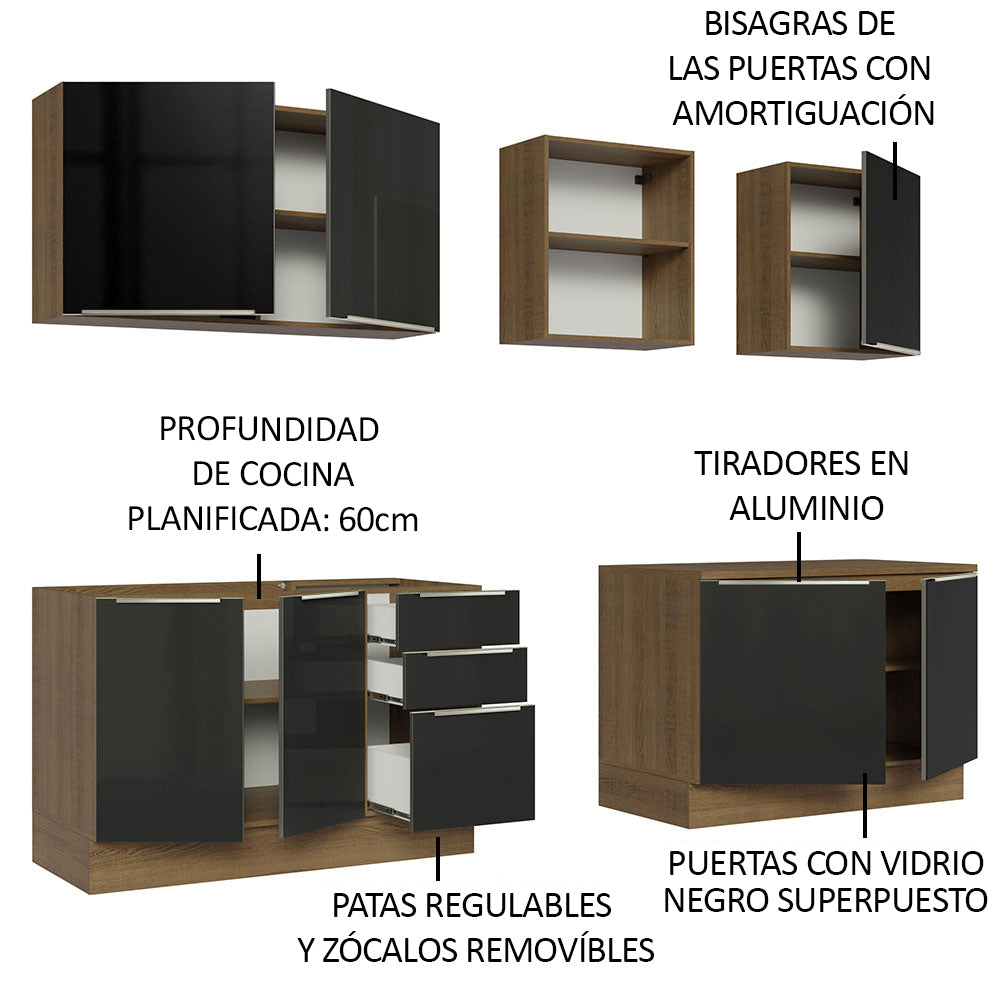 Cocina Integral 240cm Lux Marrón/Negro 05