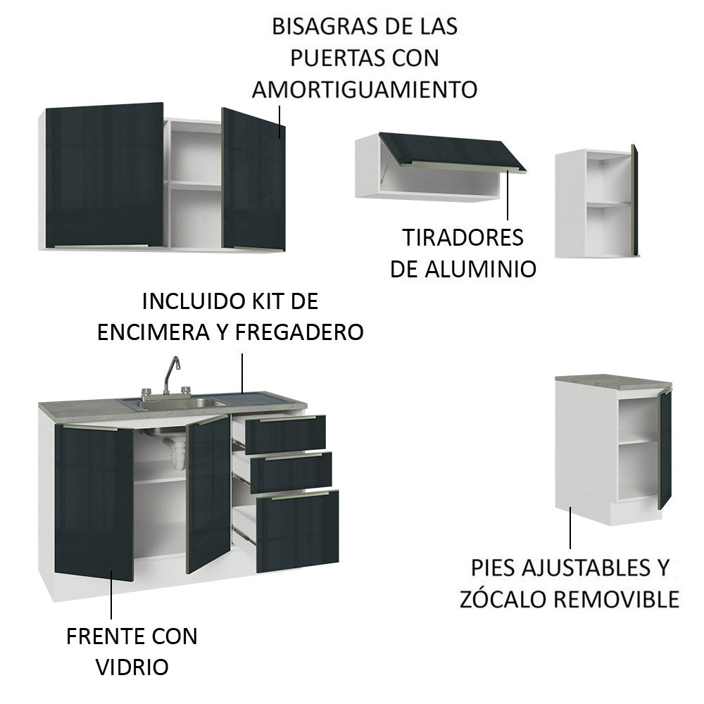 Cocina Integral con Accesorios 240cm Lux Blanco/Negro