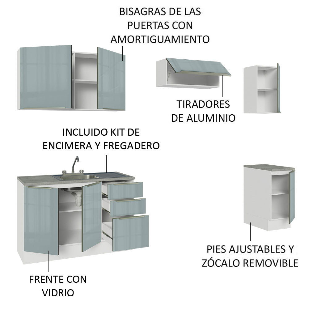 Cocina Integral con Accesorios 240cm Lux Blanco/Gris
