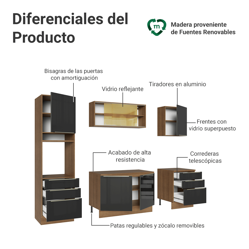 Cocina Integral 240cm Marrón/Negro Lux 08