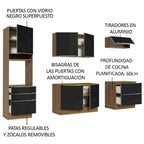 Cocina Integral 260 x 60 cm 6 Puertas 5 Cajones Con Mueble para Horno Marrón/Negro Lux Madesa