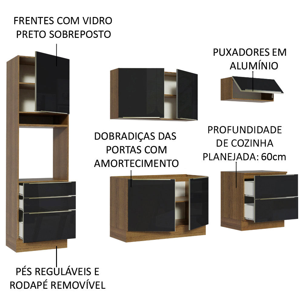 Cocina Integral 260cm Marrón/Negro Lux 01