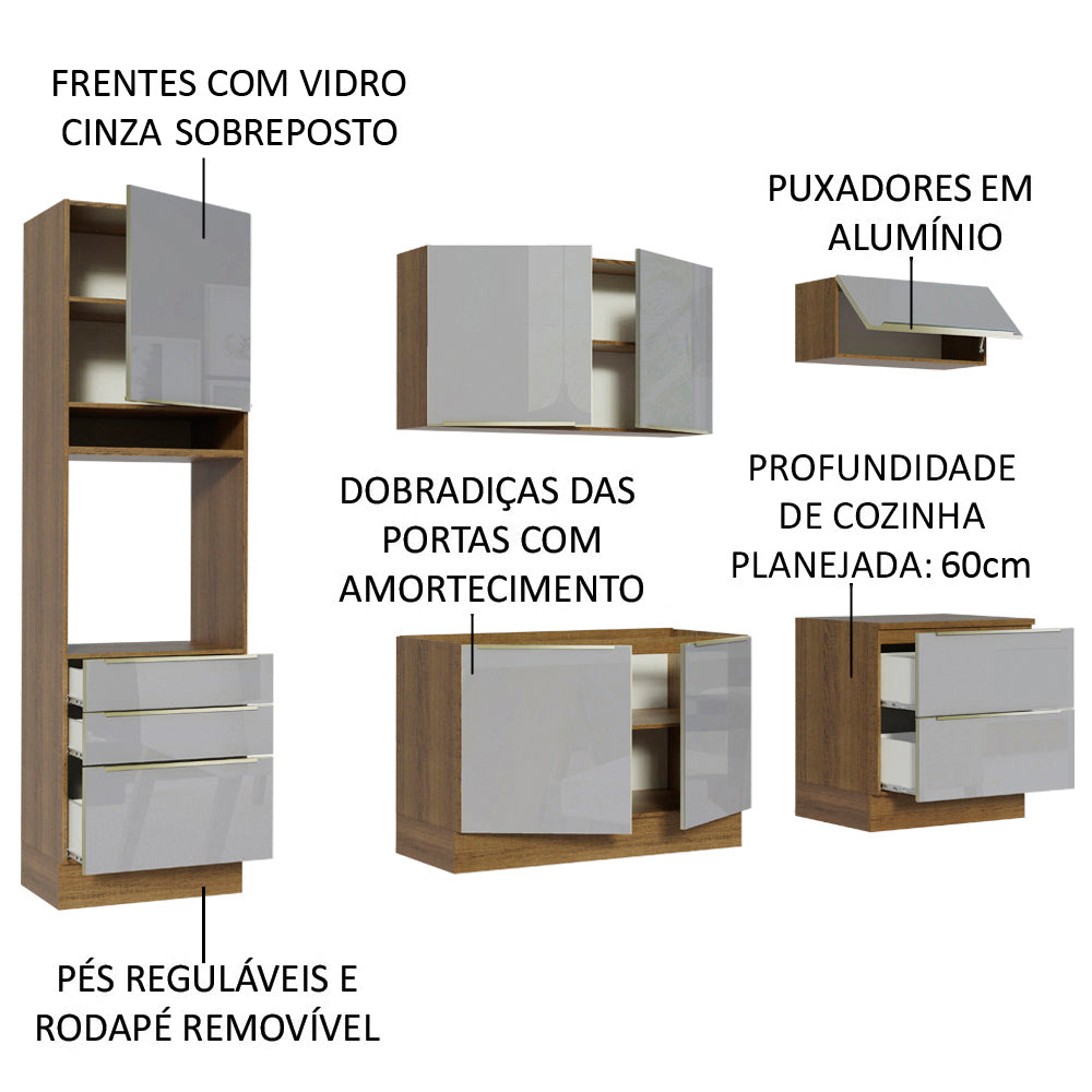 Cocina Integral 260cm Marrón/Gris Lux 01