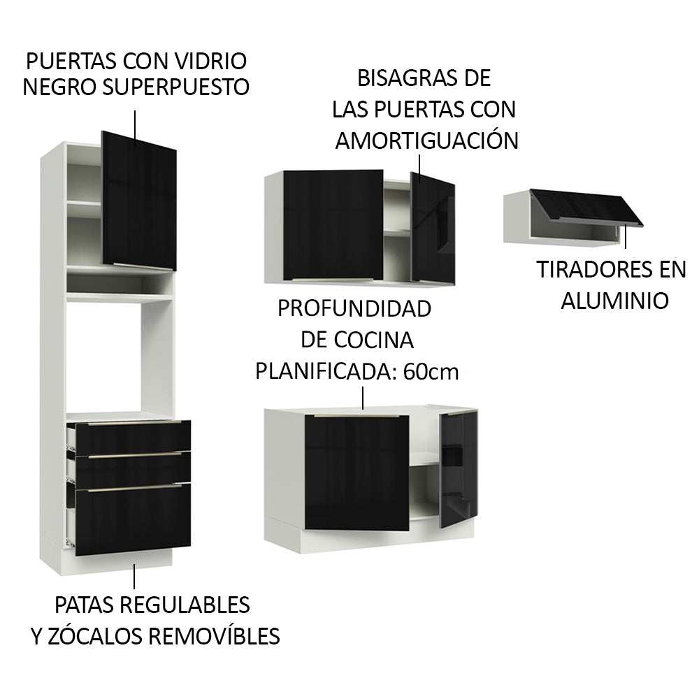 Cocina Integral 260cm Lux Blanco/Negro 03