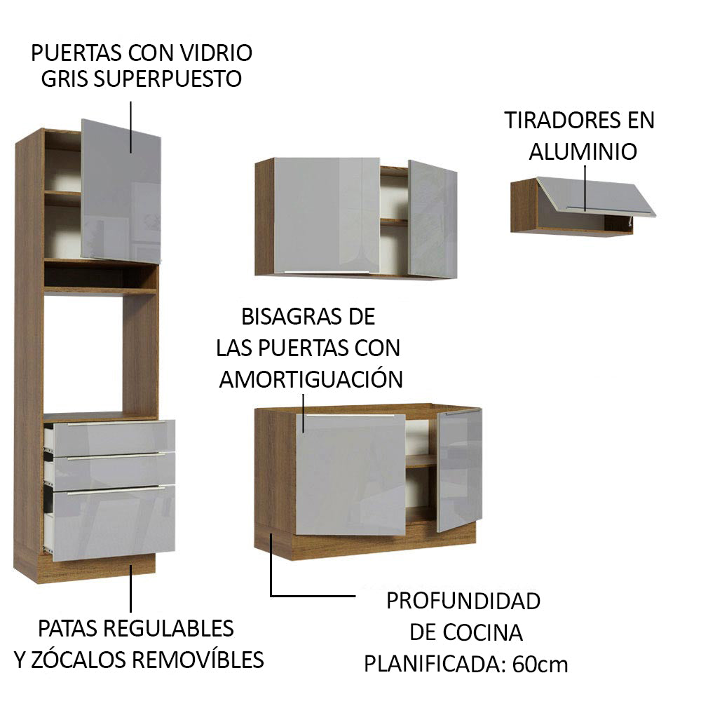 Cocina Integral 260 cm Lux Marrón/Gris 03
