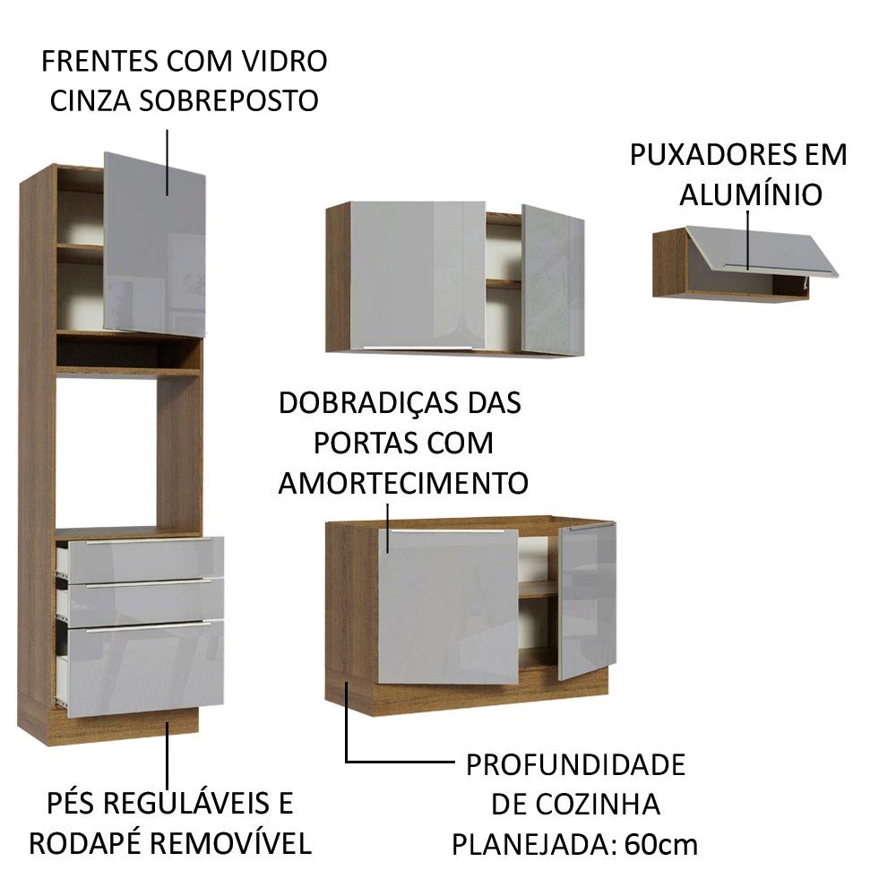 Cocina Integral 260 cm Lux Marrón/Gris 03