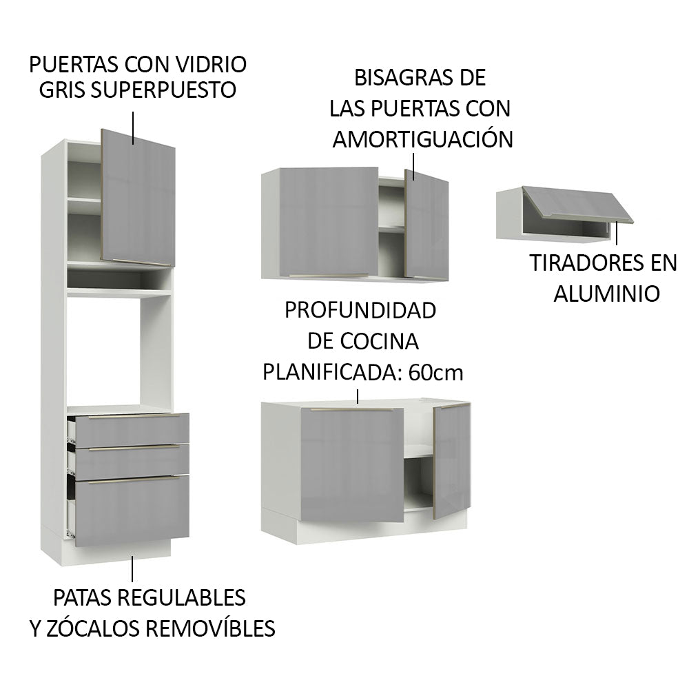 Cocina Integral 260cm Lux Blanco/Gris 03