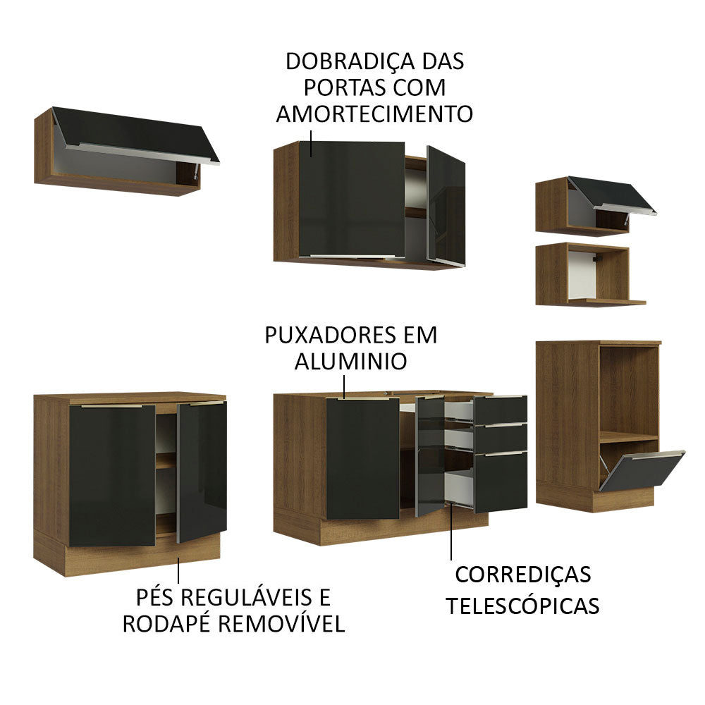 Cocina Integral 260 cm Marrón/Negro Lux Madesa