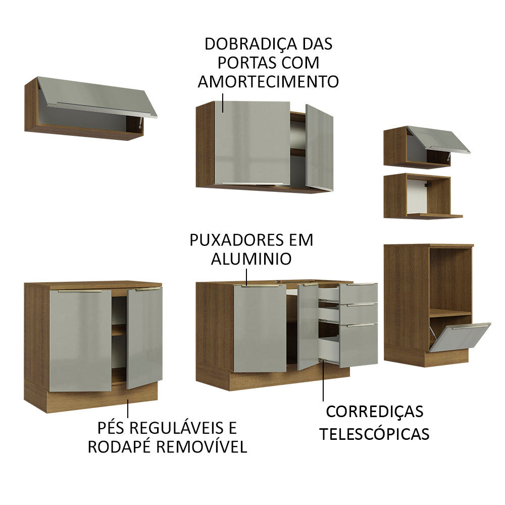 Cocina Integral 260 cm Marrón/Gris Lux Madesa
