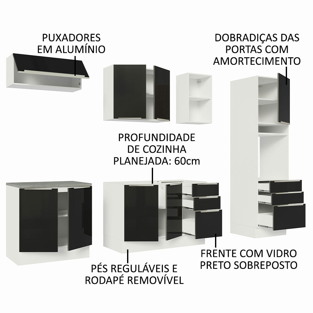 Cocina Integral 260cm Lux Blanco/Negro 08