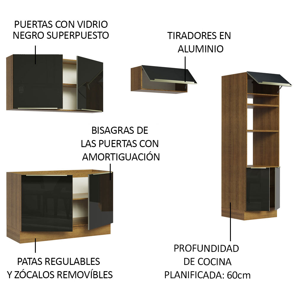 Cocina Integral 270 x 60 cm Con Mueble para Horno Marrón/Negro Lux Madesa