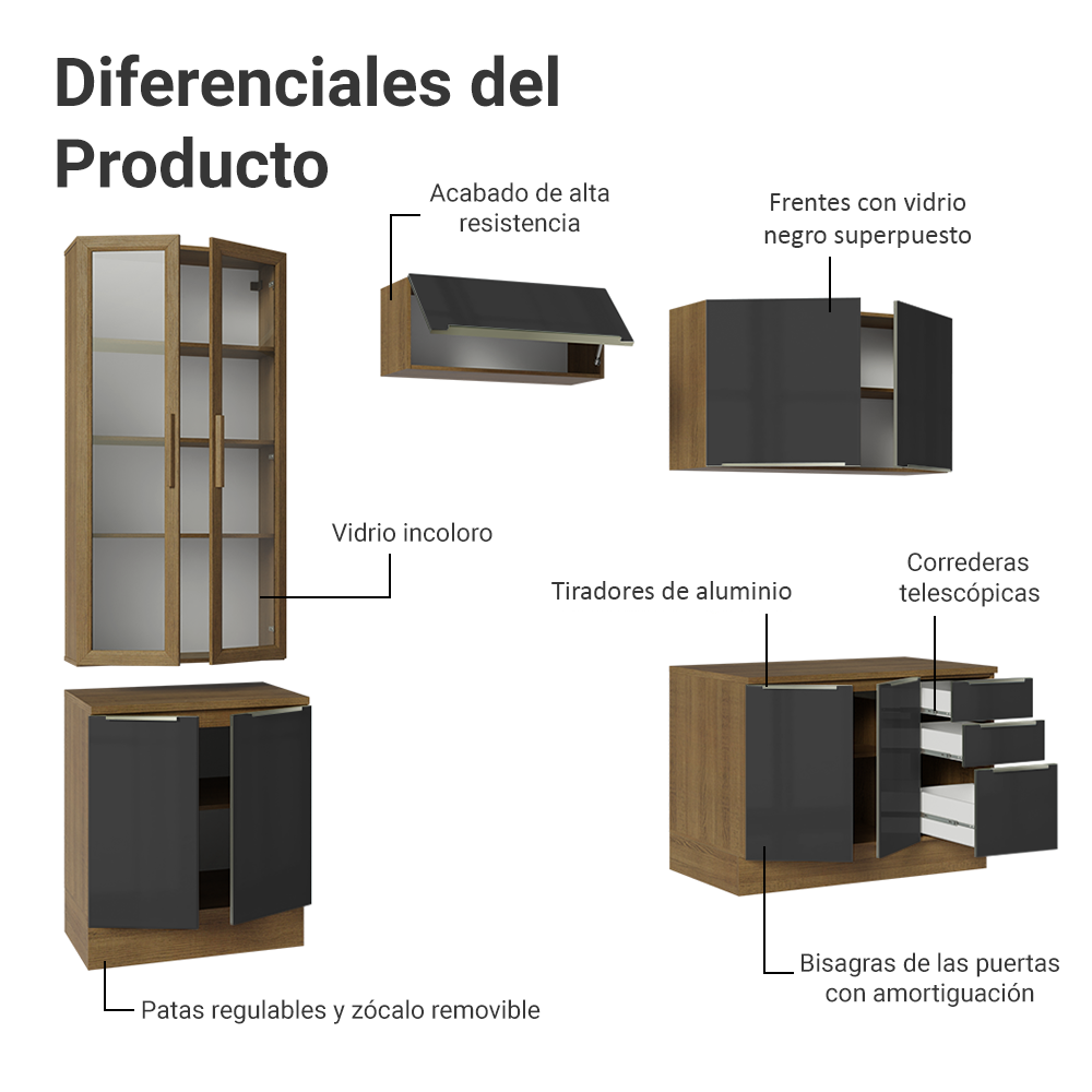 Cocina Integral 270cm Marrón/Negro Lux 04