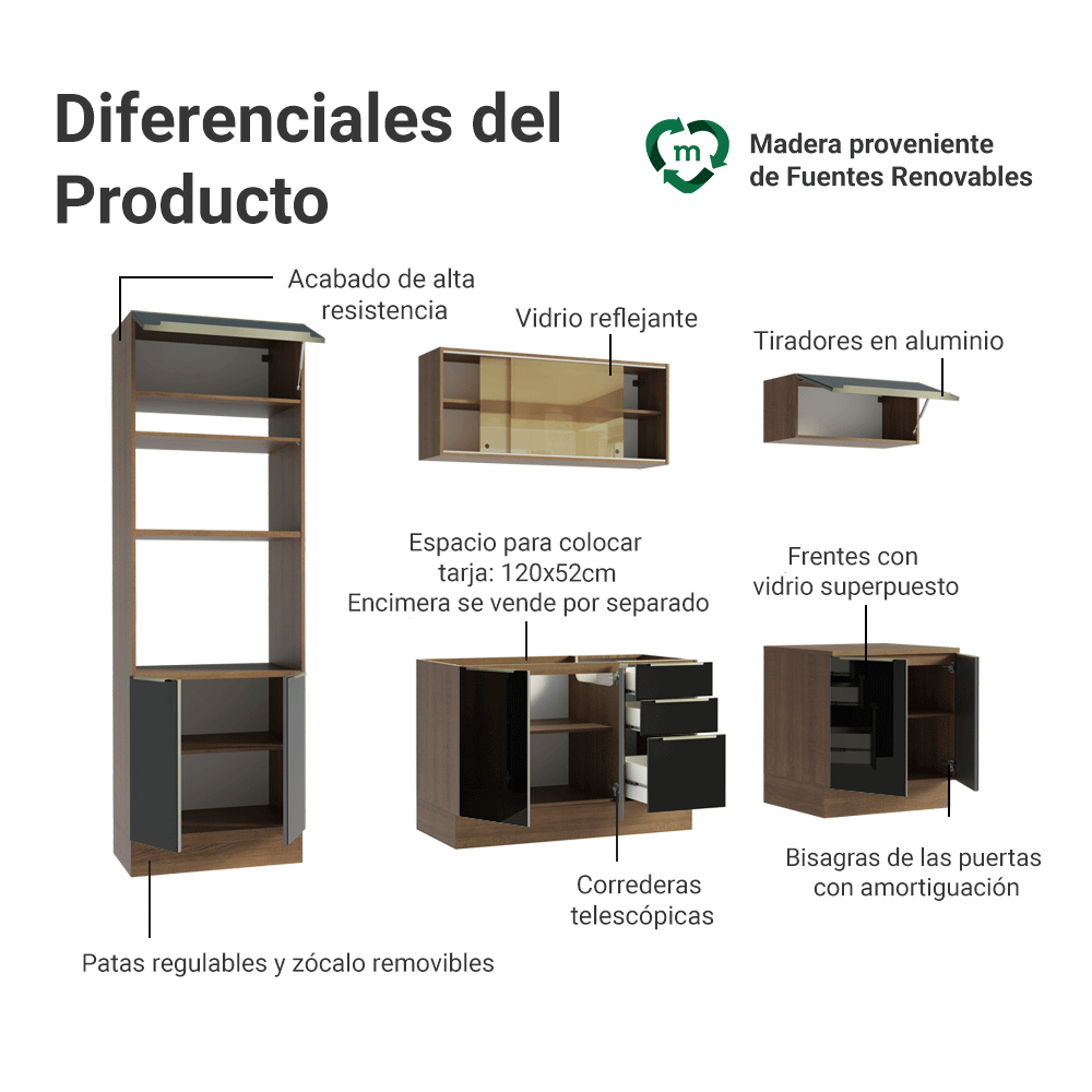 Cocina Integral 270 cm Marrón/Negro Lux Madesa 05