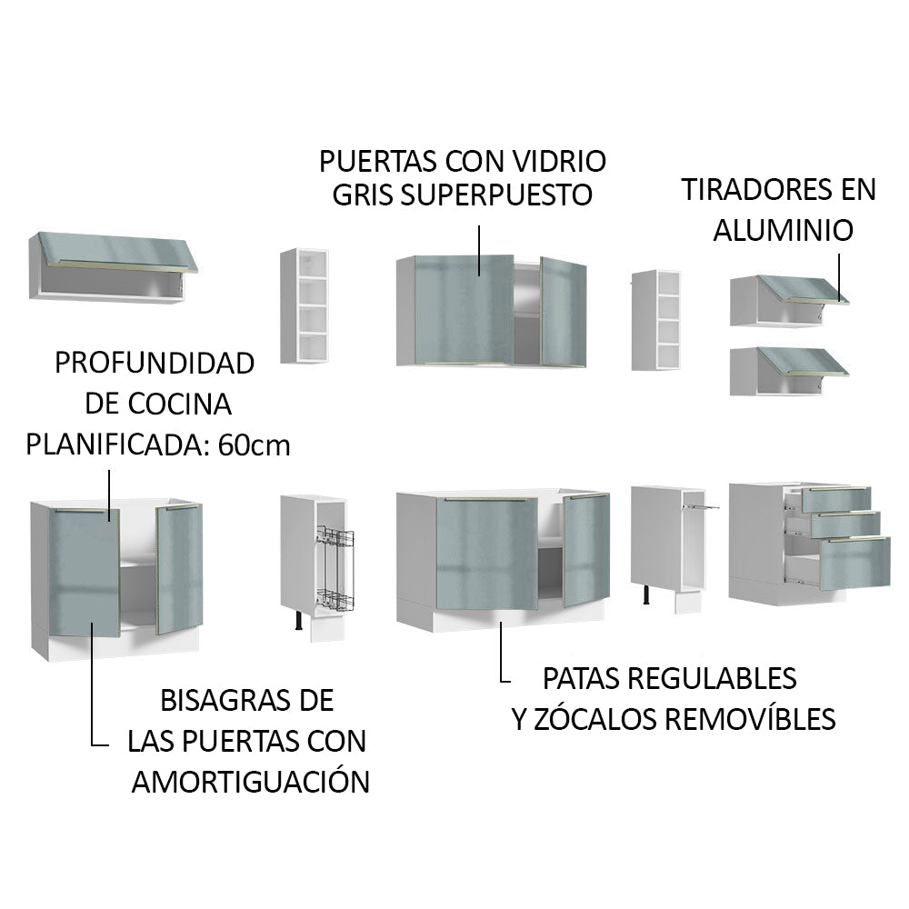 Cocina Integral 300 cm Lux Sabrina Blanco/Gris
