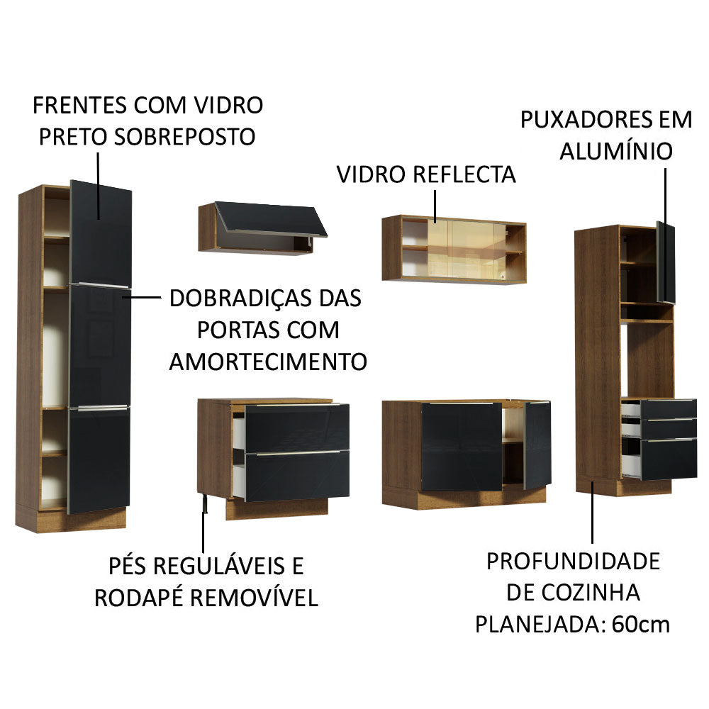 Cocina Integral 320cm Marrón/Negro Lux 01