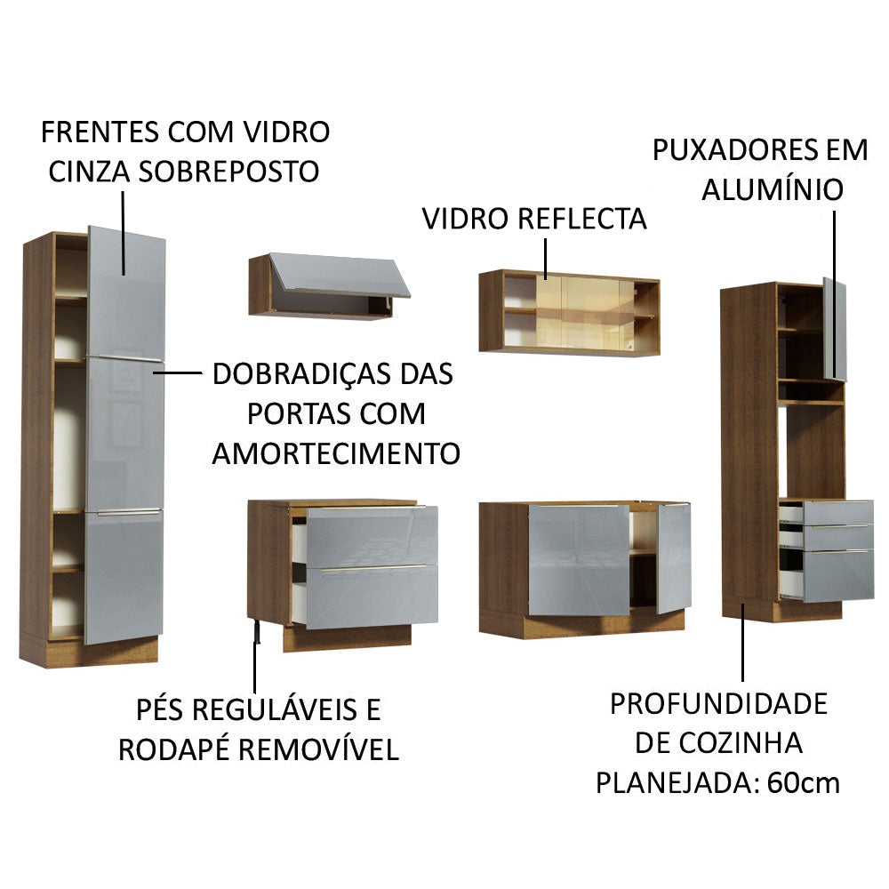 Cocina Integral 320cm Marrón/Gris Lux 01