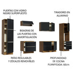 Cocina Integral 320 x 60 cm 9 Puertas 5 Cajones Con Mueble para Horno Marrón/Negro Lux Madesa 03