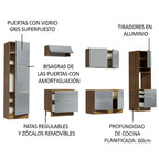 Cocina Integral 320 x 60 cm 9 Puertas 5 Cajones Con Mueble para Horno Marrón/Gris Lux Madesa 03