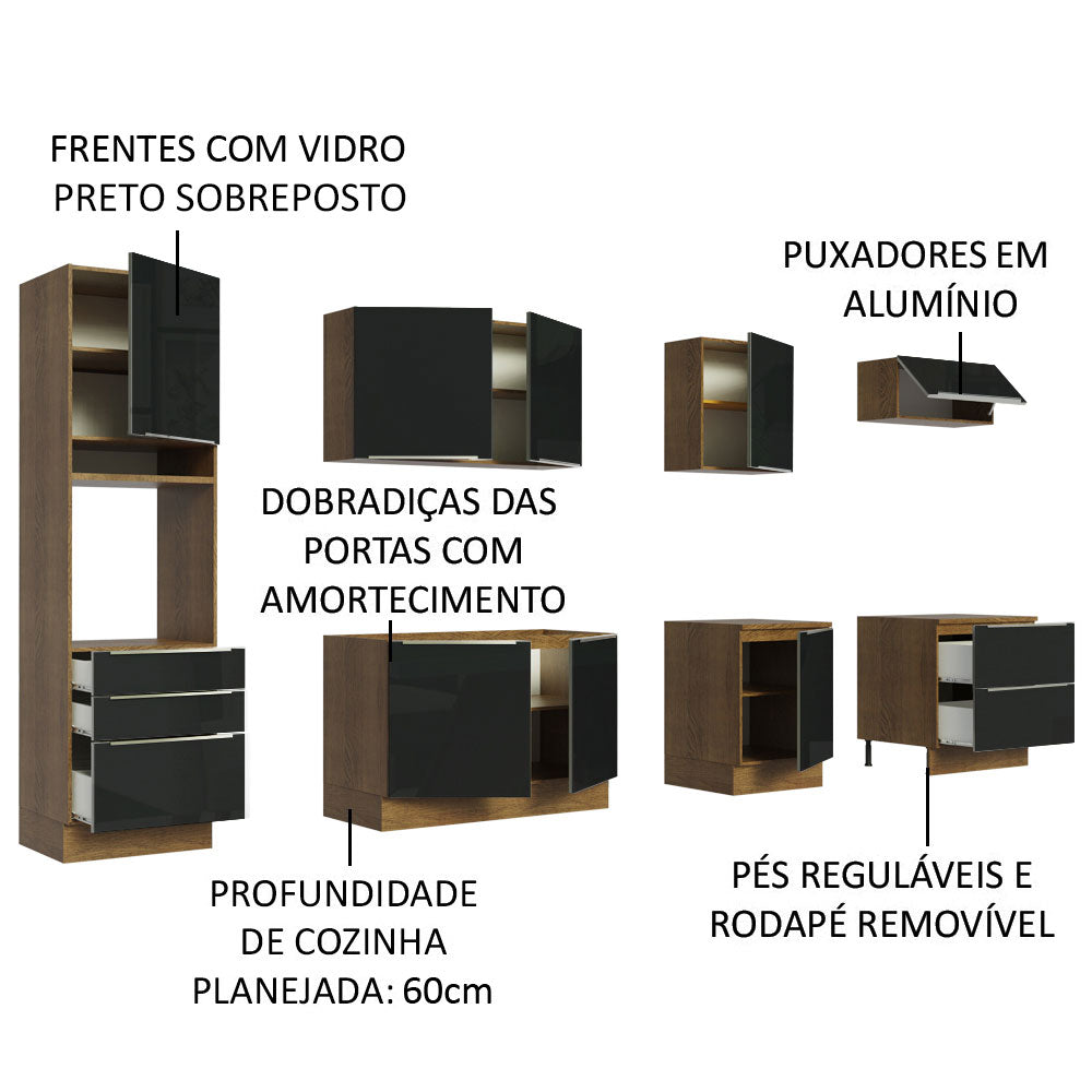 Cocina Integral 320cm Marrón/Negro Lux 04