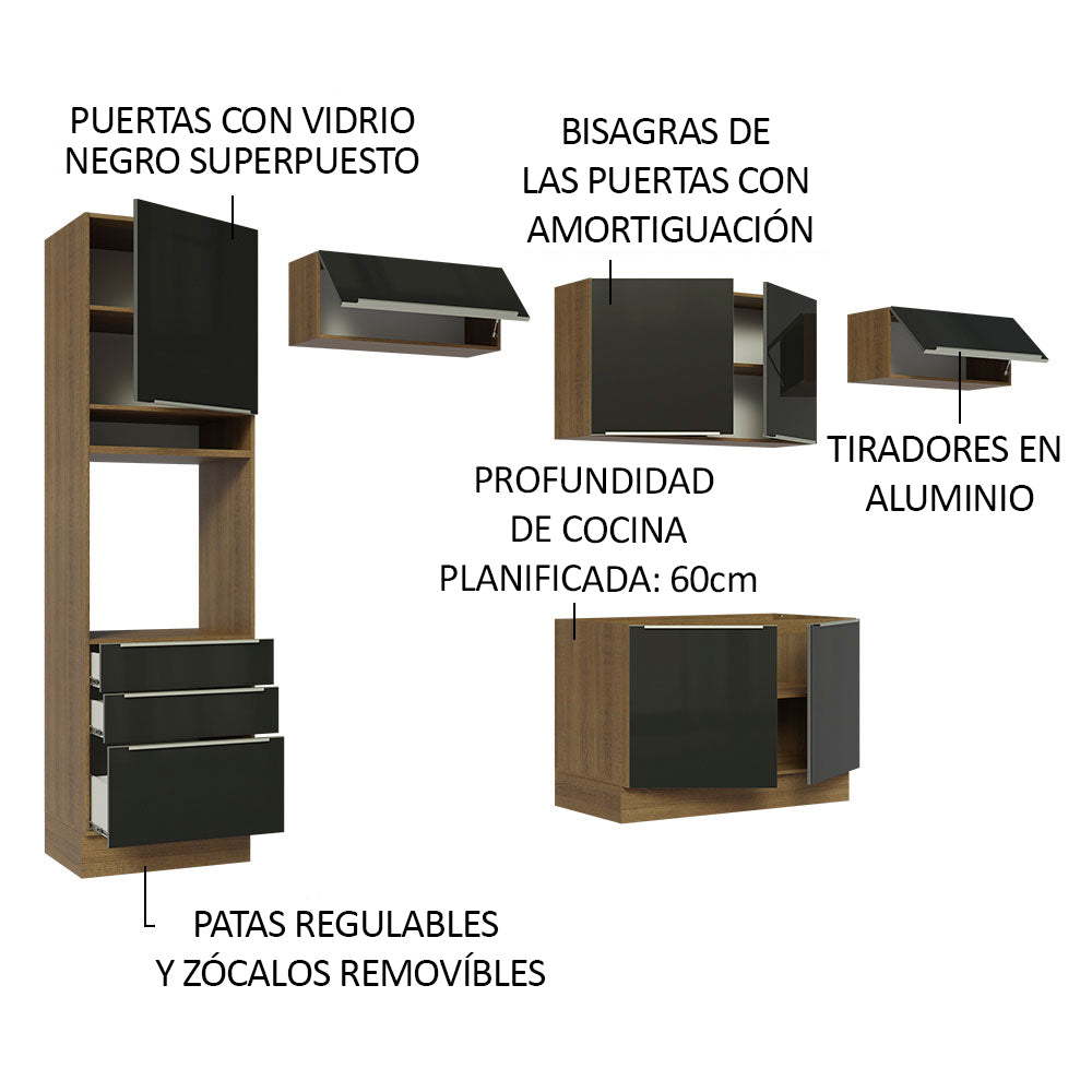 Cocina Integral 340 cm Lux Marrón/Negro 01