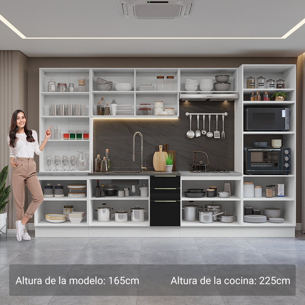 Cocina Integral 340cm Blanco/Negro Lux 02