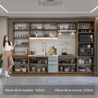 Cocina Integral 340 x 60 cm 14 Puertas 3 Cajones Con Vitrina Marrón/Gris Lux Madesa 02