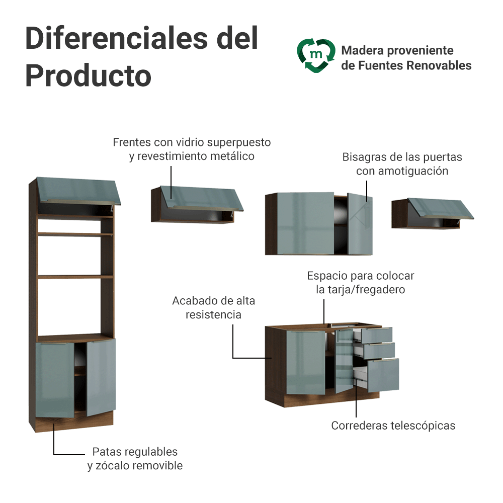 Cocina Integral 350 cm Marrón/Gris Lux Madesa 01