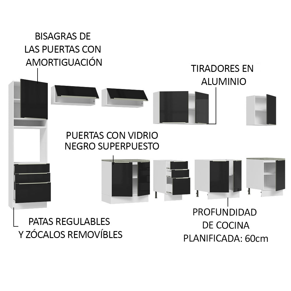 Cocina Integral 400cm Lux Blanco/Negro 01
