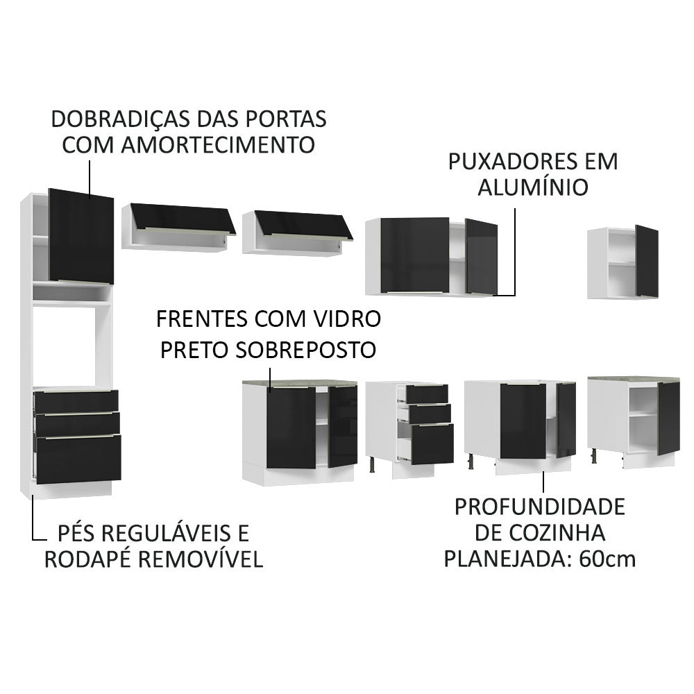 Cocina Integral 400cm Lux Blanco/Negro 01